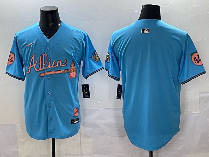 Men Atlanta Braves Nike Blank Light blue 5th generation Joint Name 2025 MLB Jersey 01